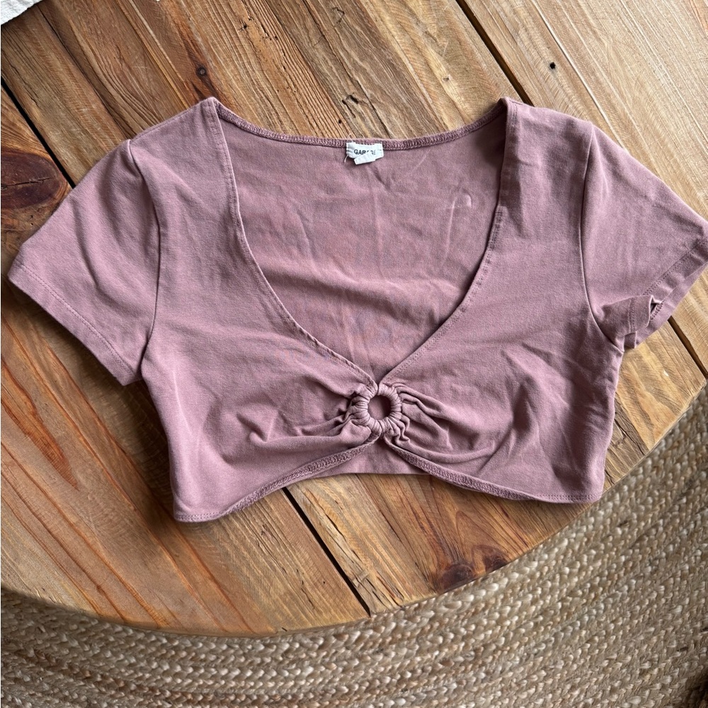 Garage Light Brown Ring-Front Crop Top